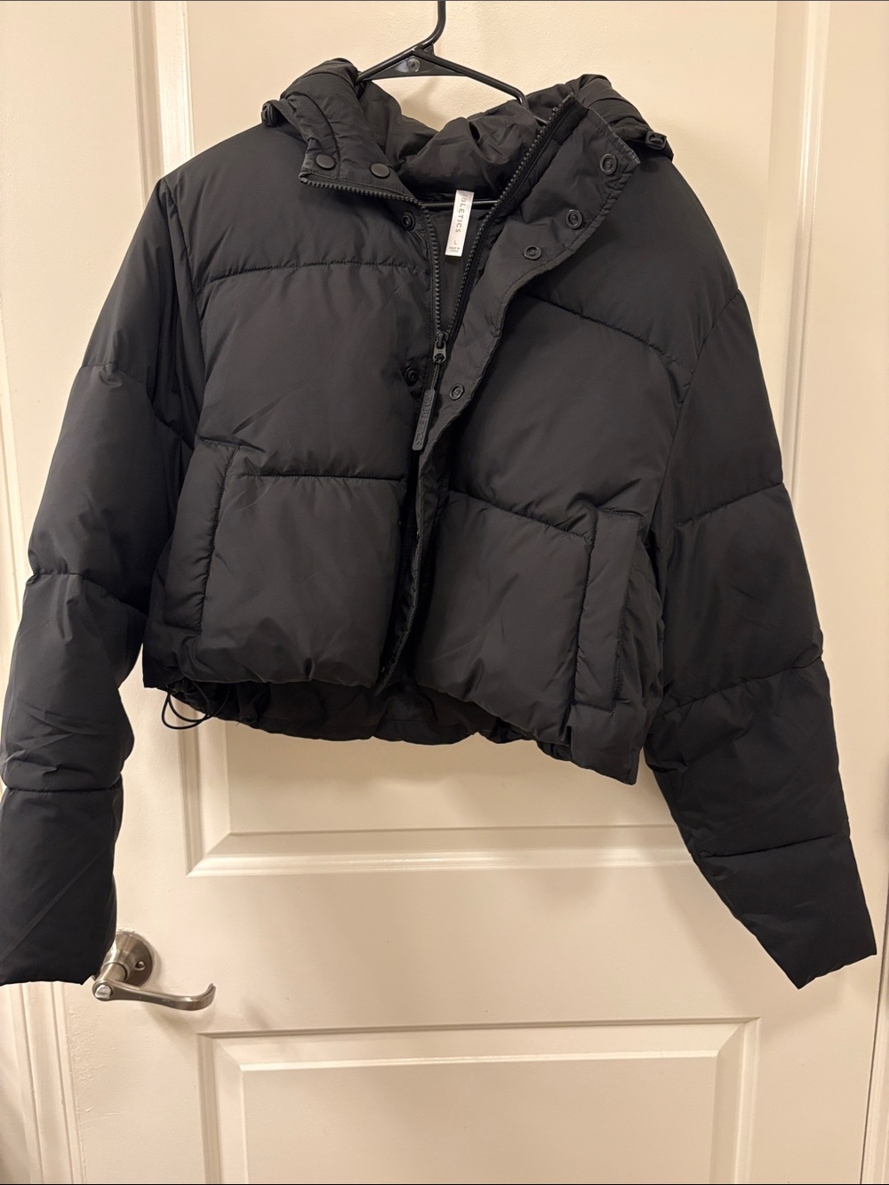 Fabletics Black Cropped Hooded Puffer Jacket